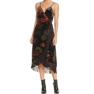 Never worn, Band of Gypsies fringed velvet floral burnout midi dress.